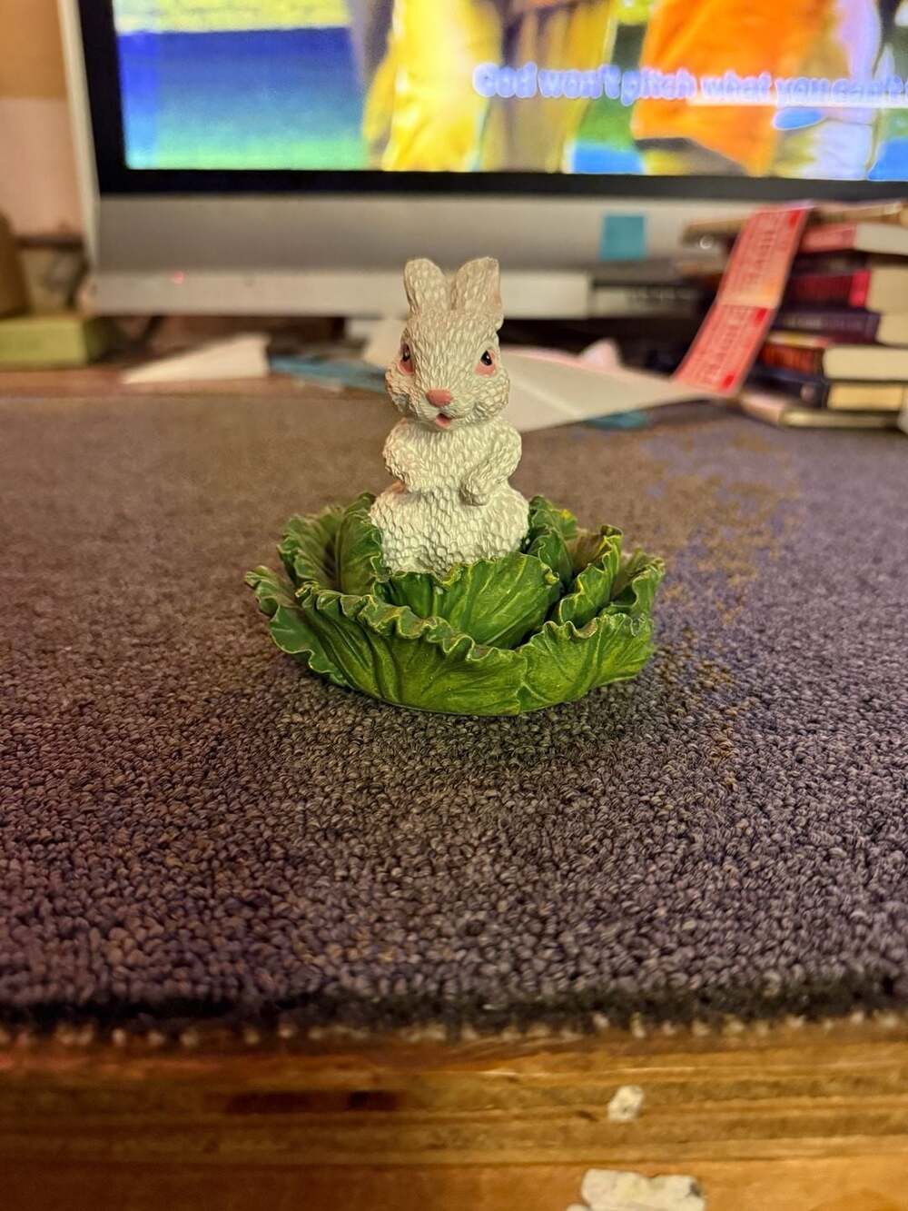 Windsor Collection White Bunny Rabbit Sitting in Cabbage Figurine